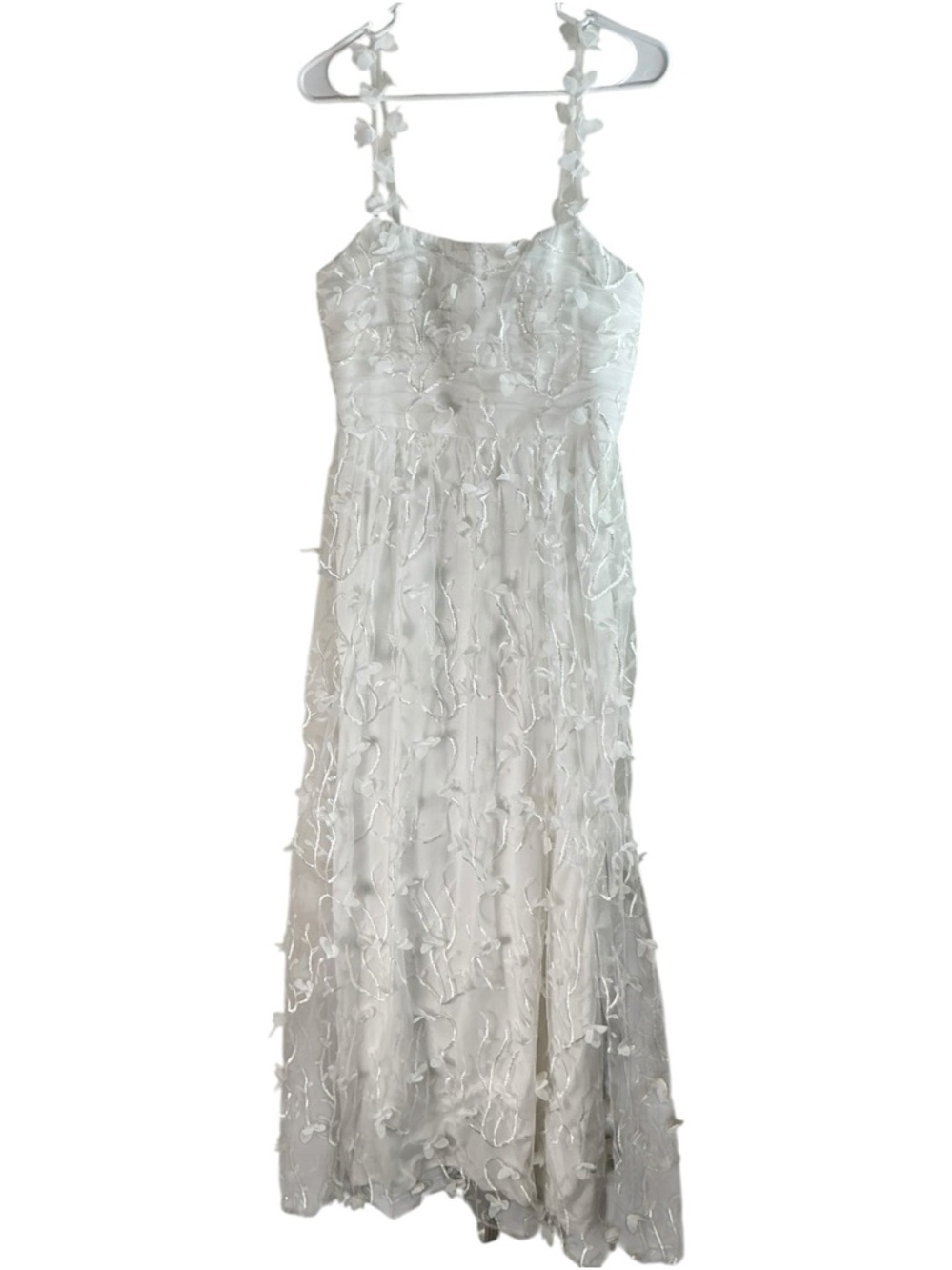 Dessy Collection Ivory Shirred 3D Sequin Embroidery Floral Maxi Dress - Picture 3 of 7